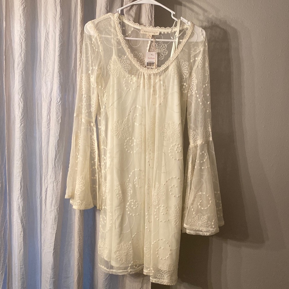 Women’s Cream Lace Knee Length Dress